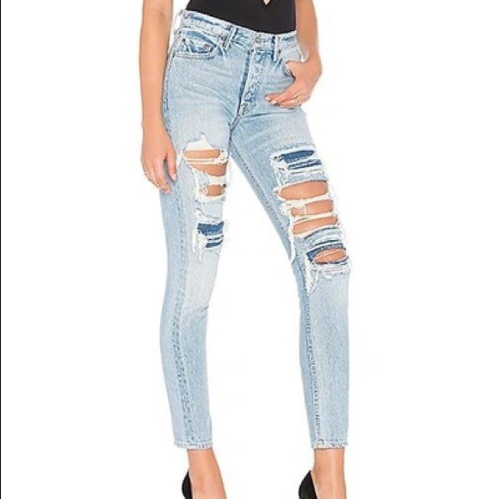 GRLFRND The Karolina Distressed High Rise Skinny Jeans in E Street Color Size 30